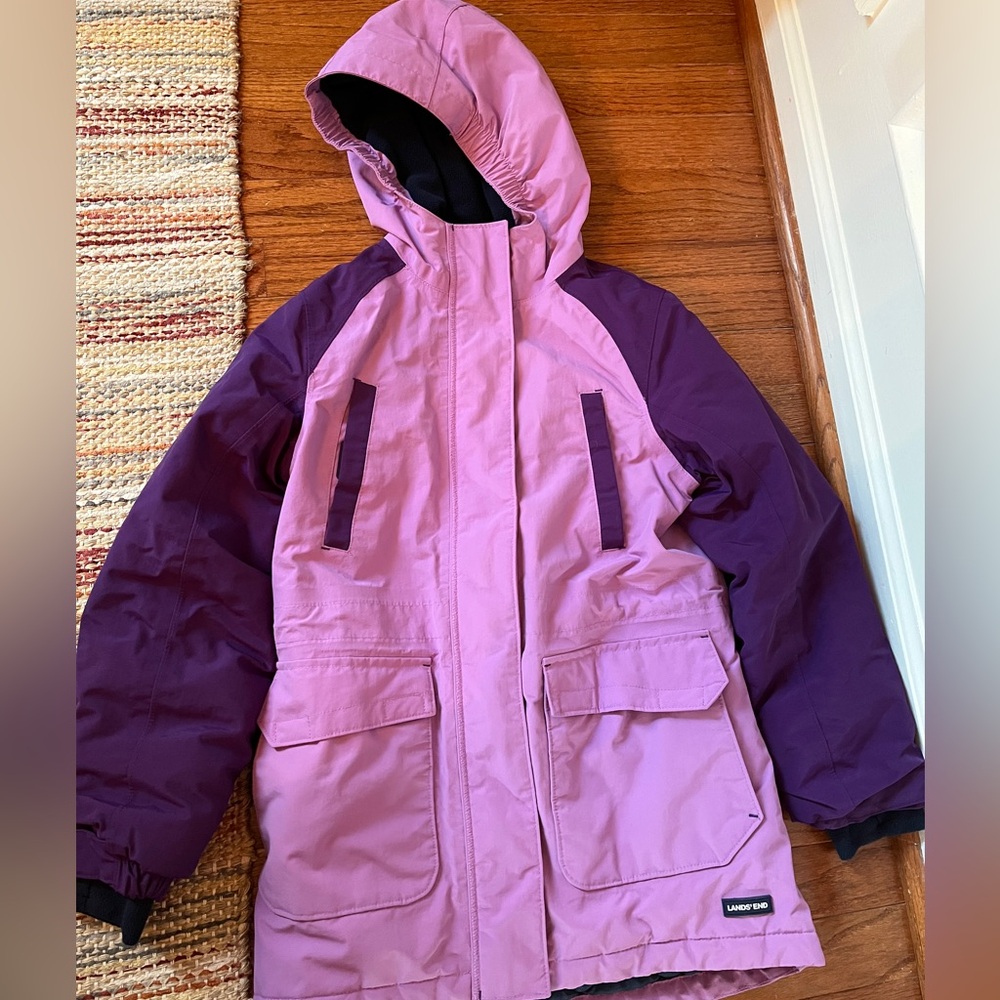 Lands End Kids Squall Waterproof Insulated Winter Parka Coat, Purple Size S 7-8
